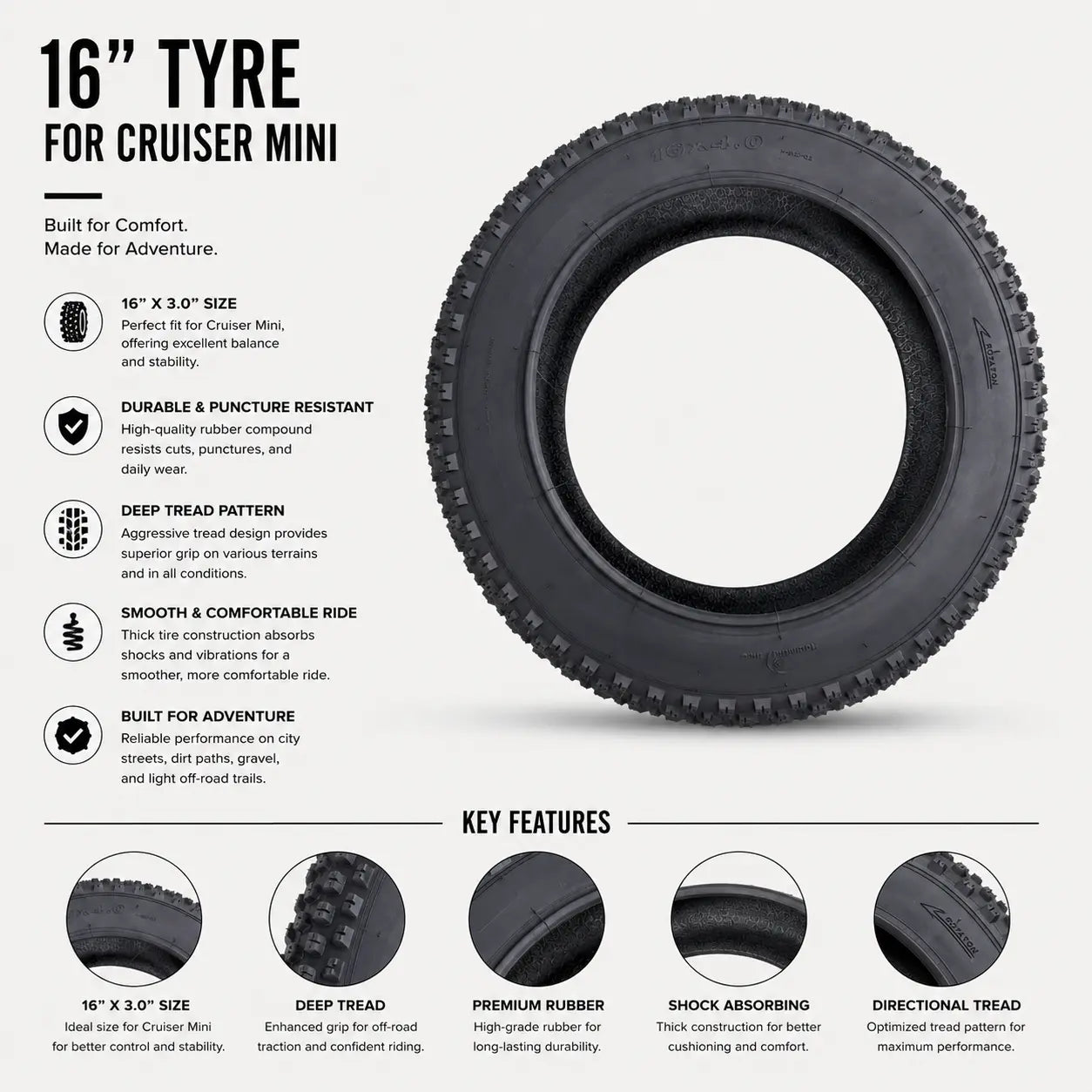 16” Tyre for Cruiser Mini Coogee Bikes